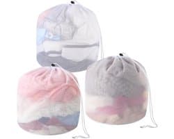 SnelShoppen - Pack van 3 Wasnetten voor Wasmachine, 30x40 cm, Waszakken met Koordstopper, Fijn Gaas voor Ondergoed, Sokken, Jassen, Badhanddoeken