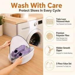 Schoenwaszakken voor het wassen van schoenen, 42 x 24 x 24 cm, netstof, ritssluiting, wasmachinebestendig — thumbnail 4