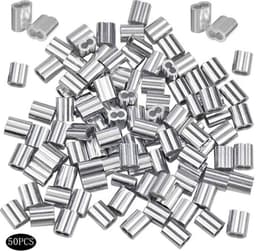 Draadkabel 50 Stuks - Aluminium Kabeldraad - Zilveren Krimpring-Hulsklem - Geschikt voor Hondentouw/Waslijn - Diameter 8 mm - Laag Gewicht/Hoge Prestaties - Staaldraad — thumbnail 5