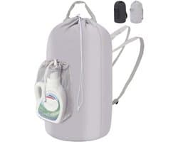 opvouwbare wasmand 95 l met handvat, hangende wasmand met zak en schouderriem, multifunctionele vuile waszak van stof voor reizen of slaapzaal, lichtgrijs