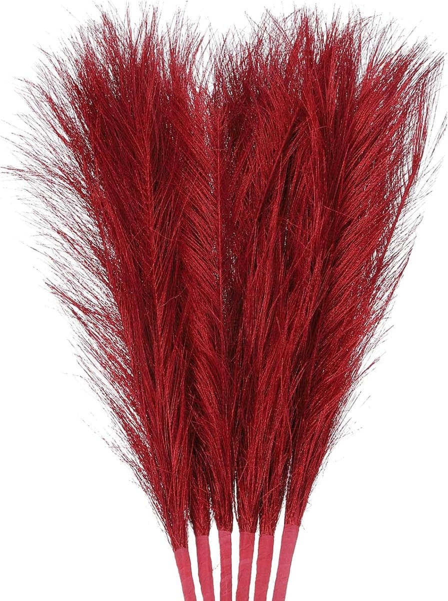3 Stk Pampas Kunstgras Klein 45 cm / 17,7" Kunstmatig Fluffy Pampas-Kunstgras 7 Takken Kunstmatig Vaasvulling voor Huis, Kantoor, Vaas, Huwelijksdecoratie Rood — afbeelding 1