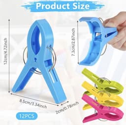 Benza – XXL Strandlakenknijpers – 8 stuks – 12 cm – Handdoekclips voor ligbed, strandstoel, campingstoel en waslijn – 4 kleuren — thumbnail 5