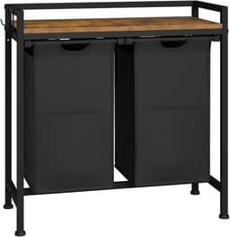 Klarven® Wasmand met uitneembare zakken. Stabiel frame, Gemakkelijk schoon te maken - B 70 x D 30 x H 71 cm - Zwart 2 bags 80L — thumbnail 4