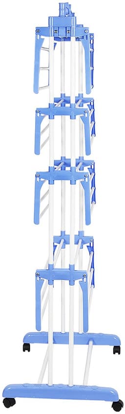 PIPIPOXER- Wasrek Inklapbaar-Droogrek-Staand Droogrek -Uitschuifbare Droogtoren – 4 Verdiepingen – 75 meter Drooglengte- Ruimtebesparend Wasrek -Wastoren Staand- Droogrek op Wielen - blauw en wit — thumbnail 4