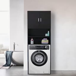 Wasmachine Kast - Droger Ombouw - Ruimte Besparen - Met Deuren - 190 cm Hoog - Zwart — thumbnail 2
