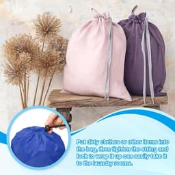 Polyester waszak, 2 stuks 25,4 cm x 20 cm zware reistas met trekkoord, scheurbestendig, opslag voor vuile kleding voor reizen, kamperen, college slaapzaal, blauw — thumbnail 5