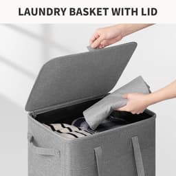 Rolbare Wasmand - Opbergbak Wielen - Kleding Opbergen - Verstevigd Metalen Frame - 75 Liter - Grijs — thumbnail 5