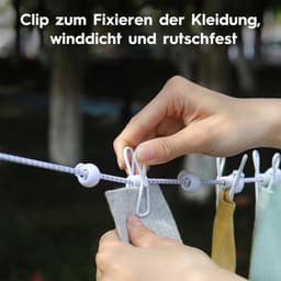 Uittrekbare Waslijn Camping - 2 Stuks - 12 Klemmen - 18m tot 36m - Outdoor Waslijn voor Vakantie en Slaapzaal — thumbnail 5