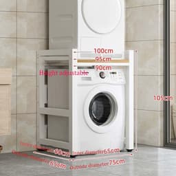 Stapelbare Opslag Unit - Wasdroger Plank - Ruimte Besparen - Heavy Duty 300kg - 75x65x105cm - Wit Hout — thumbnail 3
