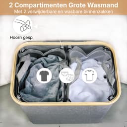 KAD® Wasmand 2 Vakken - Wassorteerder - Wasmand 150L - Grijs - 40cm x 20cm x 60cm — thumbnail 4