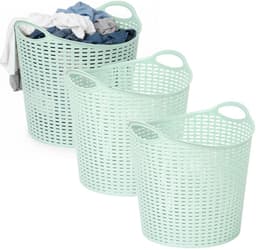 Plasticforte Wasmand opbergmand - 3x - flexibel kunststof - groen - 27 liter - open structuur — thumbnail 1