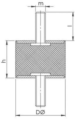 Machinevoet Meubelvoet - Rubberen Element - Trillingen Dempen - Dubbele Schroefdraad - 50x50 mm - Zwart — thumbnail 2