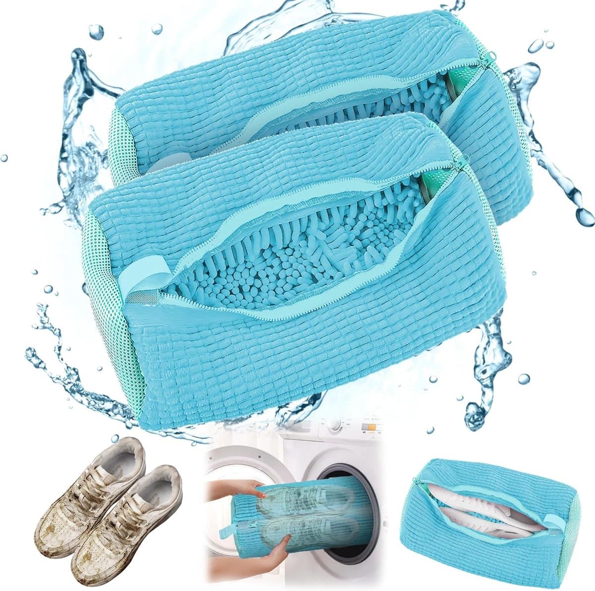 Shoe wash bag - wasmachine - 2 stukken - trainers - 360 graden reiniging - herbruikbare waszak met rits - beschermt zowel schoenen als wasmachine — afbeelding 1
