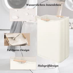 Byshayne- Wasmand 2 Stuks - Smalle Wasmand - Wasmand met Houten Handgrepen - Polyester-Katoen - 40 × 30 × 59 cm - Wasverzamelaar - Wasmanden — thumbnail 5