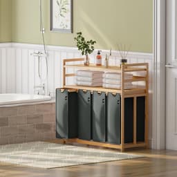 TIM® Wasmand 4 Vakken - Wasmand - Wassorteerder - Grijis - 42cm x 103cm x 100cm — thumbnail 4