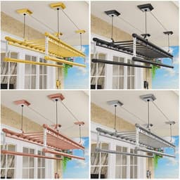 Plafond Droger - Kledinglift Droogrek - Ruimte Besparen - 4 Stangen Ontwerp - 150 cm Lengte - Aluminiumkleur — thumbnail 4