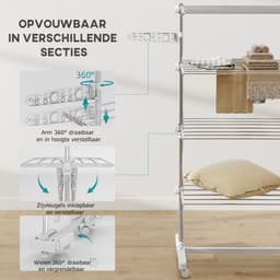 Novari - Wasrek - Droogrek - Droogtoren - Droogrek inklapbaar - 4 verstelbare niveaus - 142x55x172cm - 8 opklapbare zijvleugels — thumbnail 5