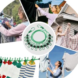 Waslijn met Klemmen - Drooglijn Kamperen - Kleding Drogen - Winddicht Ontwerp - 3.7 Meter - Groen — thumbnail 2