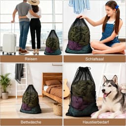 2 stuks wasnet XXL - 70 x 90 cm - fijnmazig waszak met trekkoord - waszak voor kleding en dekbedovertrekken - ideaal voor slaapzaal en reizen - met haken (zwart) — thumbnail 2