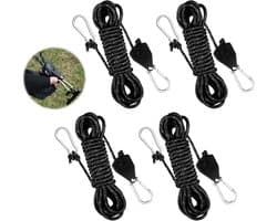 Reflecterende Scheerlijnen met Touwspanner, 4 M Campingtouw met Spanner, Verstelbare Touwratel, Touwratel met Haak, Reflecterend Rateltouwen, Helder Tentkoord, Winddicht Touw voor Tenten, Zonnezeil