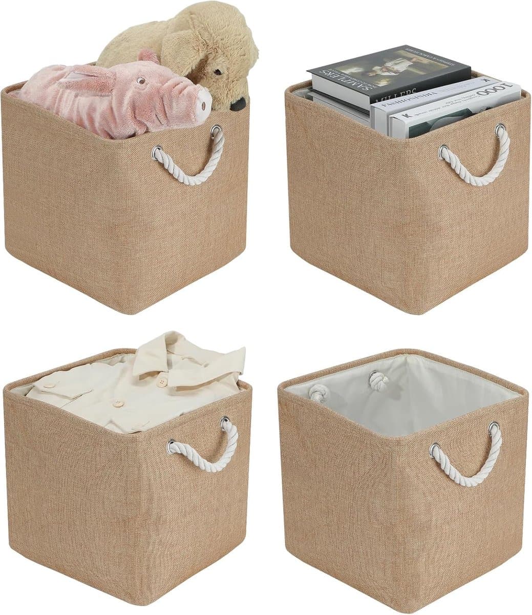 4 stuks opvouwbare opbergdozen – 33x33x33 cm, geschikt voor Kallax, kleding, speelgoed (khaki) — afbeelding 1
