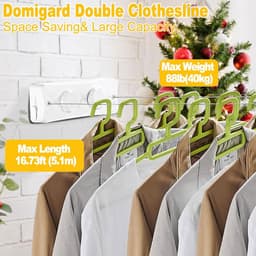Uittrekbare Waslijn - Dubbele Lijn - Kleding Drogen - Roestvrij Staal - 2 x 51 m - Wit — thumbnail 4