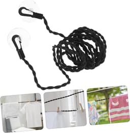 Waslijn Zuignap Haken - Kledinglijn Hanger - Kleding Drogen - Zuignap Bevestiging - 300 cm - Zwart — thumbnail 5