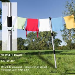 Uitschuifbare Kledinglijn Steun - Waslijnpaal Afneembaar - Buiten Kleding Drogen - Roestvrij Staal Constructie - 2.2 Meter - Enkel attribuut — thumbnail 5