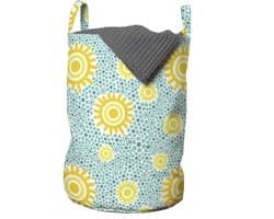 ABAKUHAUS Geel-blauwe waszak, zon en kleine stip, wasmand met handvat, trekkoordsluiting voor wasserettes, lichtblauw geel teal