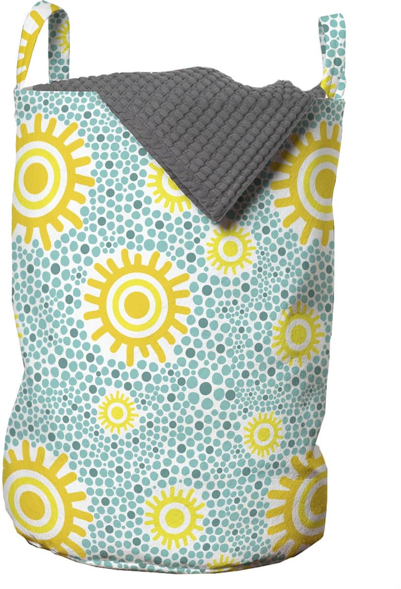 ABAKUHAUS Geel-blauwe waszak, zon en kleine stip, wasmand met handvat, trekkoordsluiting voor wasserettes, lichtblauw geel teal — afbeelding 1
