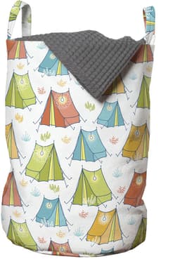 ABAKUHAUS Camping wastas, kleurrijke tenten met flora-versiering, wasmand met handvatten en trekkoord voor wasserettes, meerkleurig — thumbnail 1