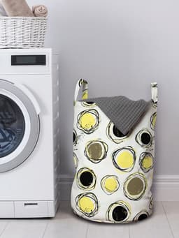 ABAKUHAUS gele waszak, met de hand getekende ronde, wasmand met handvaten, trekkoord voor wasserettes, meerkleurig — thumbnail 3