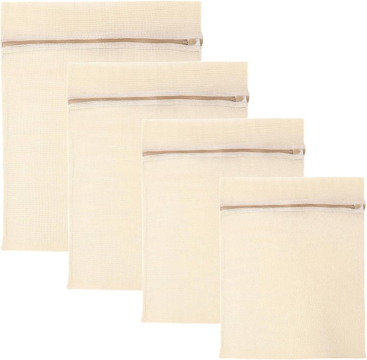 Premium Katoenen Wasnet Set van 4 Stuks, 100% Katoenen Waszak met Rits voor Ondergoed, Bh's en Delicate Producten tijdens het Wassen in de Wasmachine — afbeelding 1
