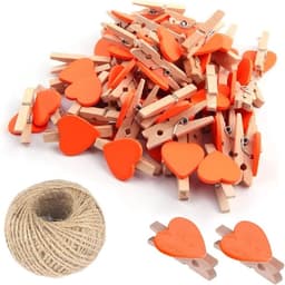 Houten Hart Knijpers - Mini Clips - Foto Decoratie - Natuurlijk Touw - 3 cm - Oranje — thumbnail 1