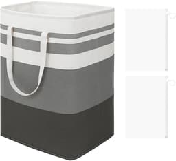 Dailygoods- Wasmand 75 liter - Opvouwbaar - 2 Opbergzakken met Ritssluiting - Waszak met Handvat - Grote Wasverzamelaar - Grijs/Wit — thumbnail 1