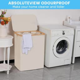 Novendo Goods - Wasmand 160L met 3 vakken - Slanke wasmand met uitneembare waszak - Was sorteerder met handgrepen voor badkamer en slaapkamer — thumbnail 5