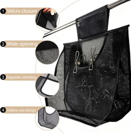Wasknijperzak - Opbergmand - Wassen Organiseren - Met Hanger - 30 x 30 x 10 cm - Zwart — thumbnail 3