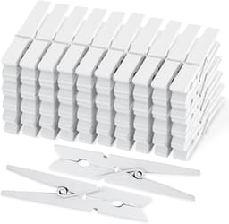 Houten Wasknijpers - Ambachtelijke Klemmen - Decoratie en Knutselen - Stevig en Duurzaam - 50 stuks 74 cm - Wit — thumbnail 1