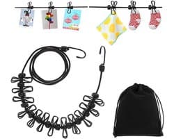 Dailygoods- Waslijn Draagbaar - Oprolbaar - Elastisch - 12 Klemmen