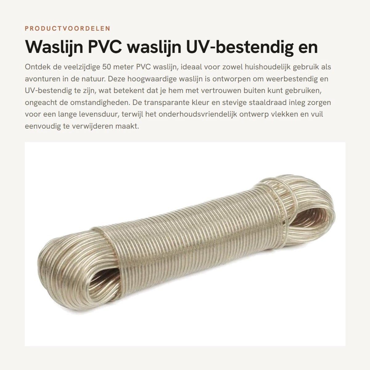 Dailygoods- Waslijn 50 Meter - UV-bestendig - Stabiele Staaldraad - Onderhoudsvriendelijk - Reiswaslijn - Transparant PVC - Wasdraad — afbeelding 1