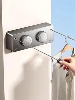 Intrekbare Waslijn - Uitschuifbare Kleerhanger - Kleding Drogen - Dubbele Laag - 4.1 Meter - Wit — thumbnail 4
