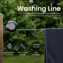 VHV - Uittrekbare waslijn - Waslijn wandmontage - Dubbele waslijn - 30 meter droogruimte - Voor balkon badkamer tuin en camping - Zwart — thumbnail 5