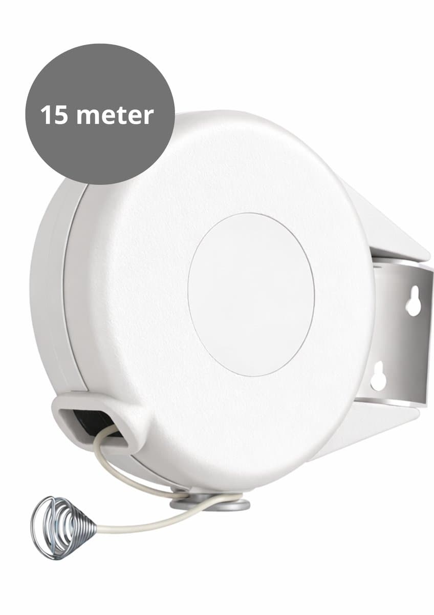 V&P Products® Uittrekbare Waslijn 15 Meter – Flexibele Roldrooglijn voor Binnen en Buiten – Inclusief Bevestigingsmateriaal - Wit — afbeelding 1