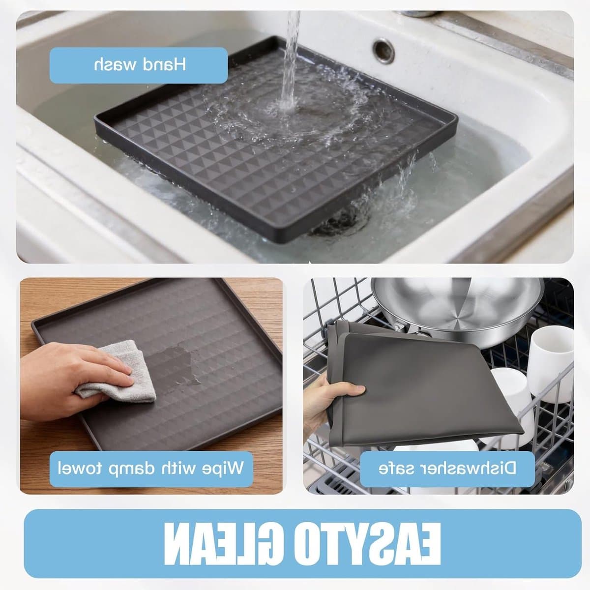 Herbruikbare Silicone Vloermat 60 x 60 cm met Verhoogde Rand voor Koelkast, Vriezer en Wasmachine - Grijs, Antislip, Waterdicht — afbeelding 1