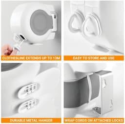 Dailygoods- Wasrek Uittrekbaar 26 m - Waslijn Uittrekbaar - Ruimtebesparend - Duurzaam - Compact - Eenvoudig te installeren — thumbnail 4