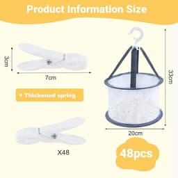 Plastic Wasknijpers - Mini Knijpers - Kleine Kleding Ophangen - Met Opbergmand - 48 Stuks - Wit — thumbnail 5