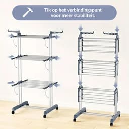 Damenzo - Droogrek - Wasrek - Droogtoren - Droogrek inklapbaar - Droogtoren - 3 Niveaus - Afmeting 125 × 65 × 176 cm - Ijzer — thumbnail 3