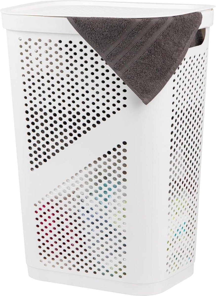 Mind Reader 60 Liter/16 Gallon Lichtgewicht Wasmand - Hamper Wit met Deksel — afbeelding 1