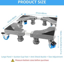 Wasmachine verhoger met 8 poten en 4 wielen - verstelbare wasmachines - antislip en schokdempend - belasting 200 kg (41-65 cm, 9-11 cm) Wasmachine verhoger — thumbnail 4