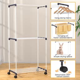 Klein vrijstaand handdoekrek - ruimtebesparende wasdroger met wielen - 3 niveaus - voor badkamers, woningen en bijkeukens folding wall laundry rack — thumbnail 5